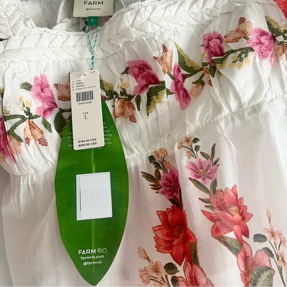 FARM Rio Off-White Square Neck Summer Fruit Blouse Size Large NWT - Picture 8 of 16